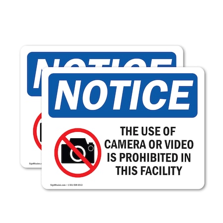 Signmission Use Of Camera Or Video Prohibited, 18 in W x Rectangle, Vinyl Decal OS-2PACK-NS-D-1218-L-16789